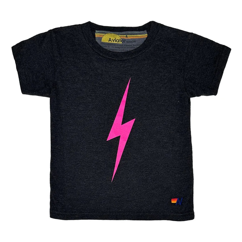 Aviator Nation Kid Size 8 Black Hot Pink Bolt Tee. Great condition, gently used.